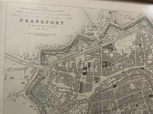 Antique Origin Map Frankfort Germany 1860s Hand Colored And Professionaly Framed - Picture 2 of 3