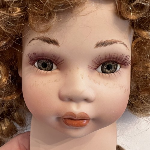 VTG Porcelain Doll Head Parts For 19”Dolls Spiral Reddish Wig Hazel Eyes Freckle - Picture 2 of 8