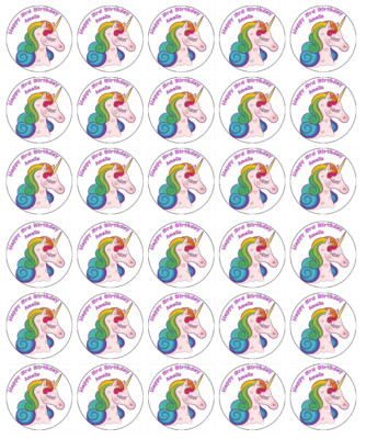 Personalisierte Cupcake-Topper Einhorn x 30 Essbar Oblate Papier Fee Tortenaufleger