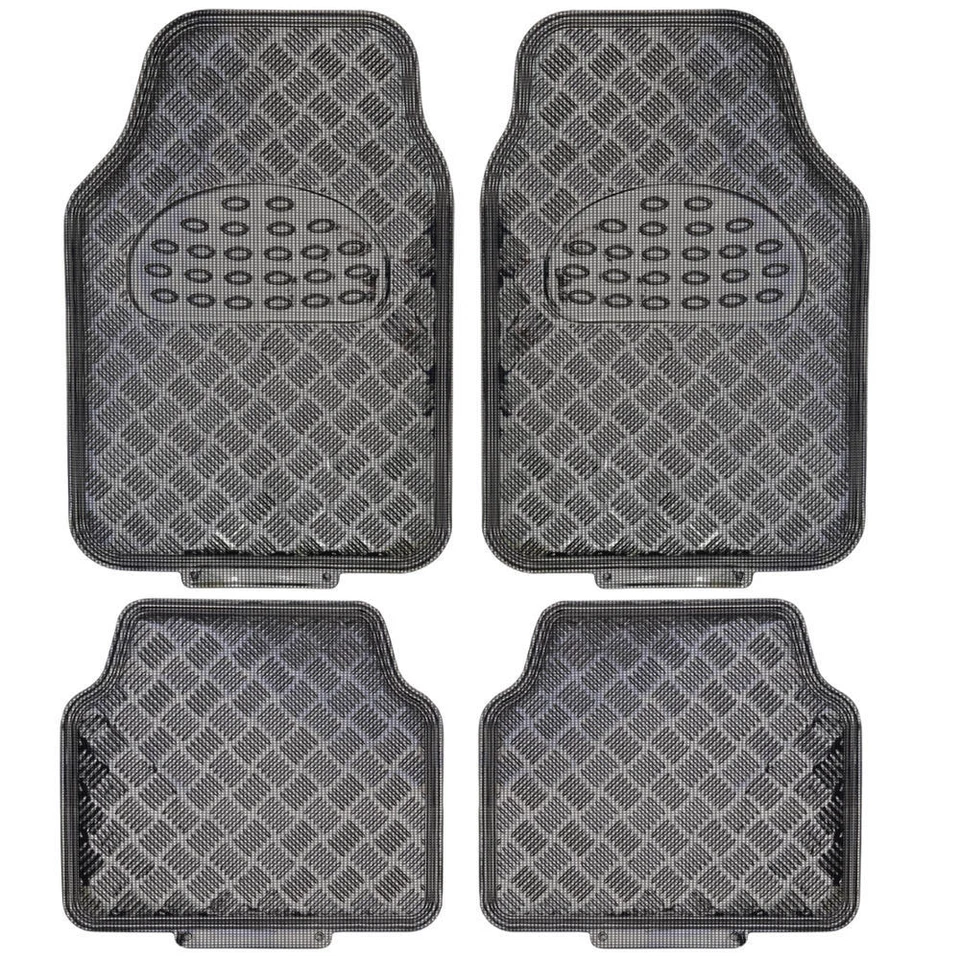 Полный комплект черных/угольных полосатых чехлов на сиденья с блестящими металлическими углеродными напольными ковриками - Изображение 2 из 4
