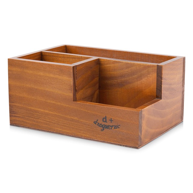Wooden Desktop Storage Organizer Remote Control Caddy Holder Wood
