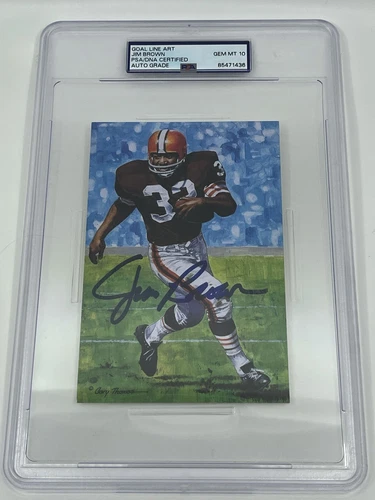 Jim Brown Cleveland Browns Signed Autograph Goal Line Art PSA DNA Auto Grade 10