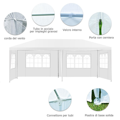 Tendone Impermeabile Portatile Con 4 Pareti Rimovibili, Gazebo Da Esterno 6X3X2, - Foto 7 di 12