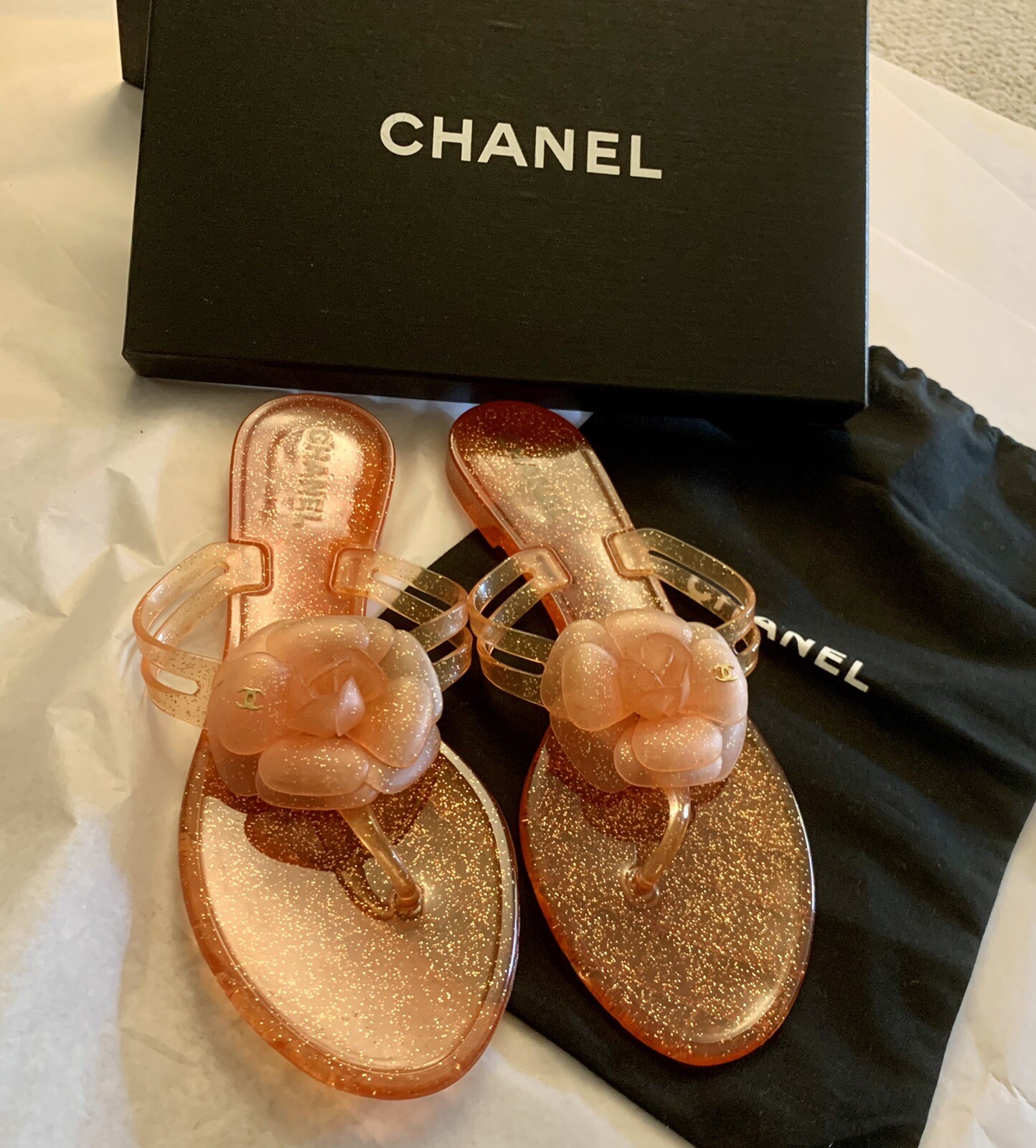 CHANEL Glitter Jelly Camellia Thong Sandals IT 40 | eBay CHANEL Glitter Jelly Camellia Thong Sandals IT 40 | eBay
