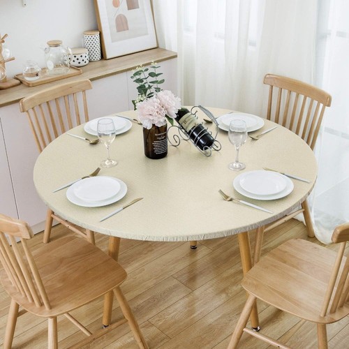 round Fitted Vinyl Tablecloth with Elastic Edge 100% Waterproof Oil Proof PVC Ta - Picture 7 of 14