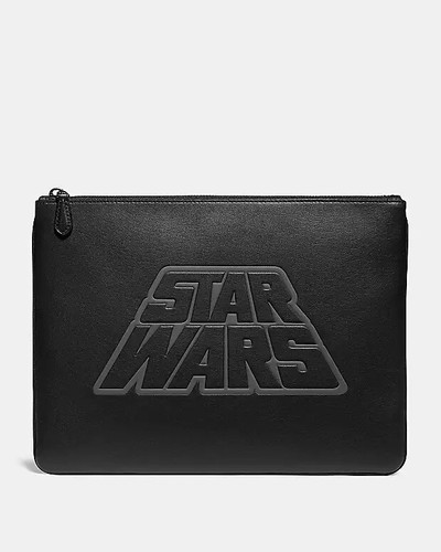 Coach X Star Wars Large Tablet Pouch F88366 Black Smooth Leather Bag NWT $298