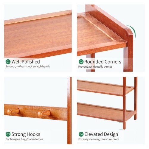 Large Wooden 5 Tiers Hat Coat Stand Clothes Shoe Rack Hanger Hooks Shelf Storage - Picture 11 of 12