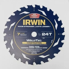 Irwin 14035 7-1/4" x 24 Tooth Welded Carbide Circular Saw Blade Italy