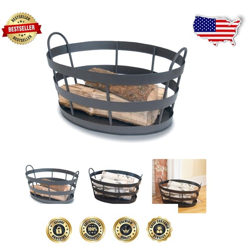 Sturdy Graphite Log Basket - Open Top Design for Effortless Firewood Transport