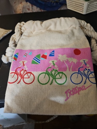 Mexican IXTAPA Drawstring Wet Bag. Beach Biking Tan With Beach Bikers - Picture 2 of 11