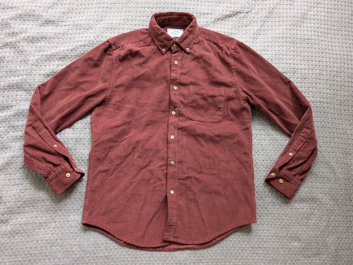 Portuguese Flannel Shirt Men Medium Brown Corduroy Button Down Long Sleeve