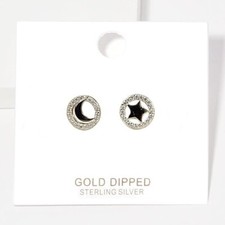Star and Crescent Moon Stud Earrings 925 Sterling Silver Jewelry Gift