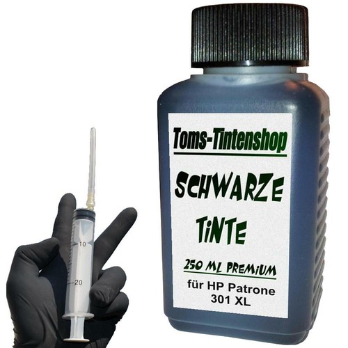 250 ml schwarze Tinte 301 Premium Pigment Nachfülltinte für HP 301 Patronen - Bild 2 von 3