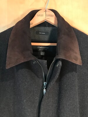 Mens Claiborne Outerwear 100% wool jacket black size XL - suede