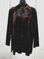 Vintage velveteen button up top Red/black Long sleeve Women's oversized Small