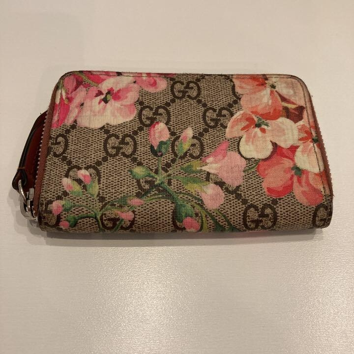 GUCCI Blooms Pink Flower Leather Coin Case Card Case W/Box
