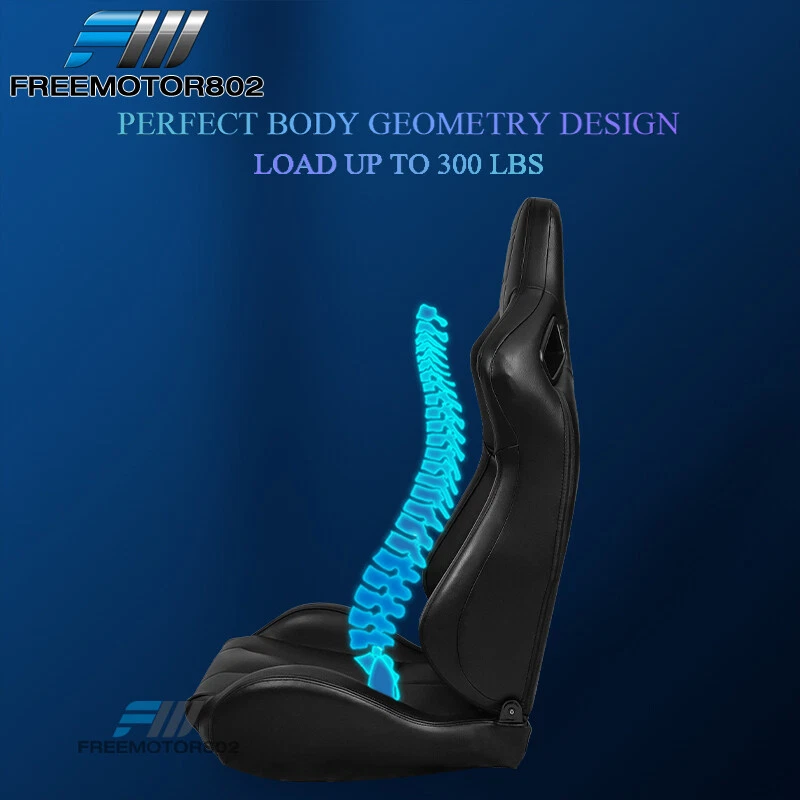 Adjustable Universal Racing Seat Muscle Style Black PU Leather & Dual Slider x2 Foto 3 de 4