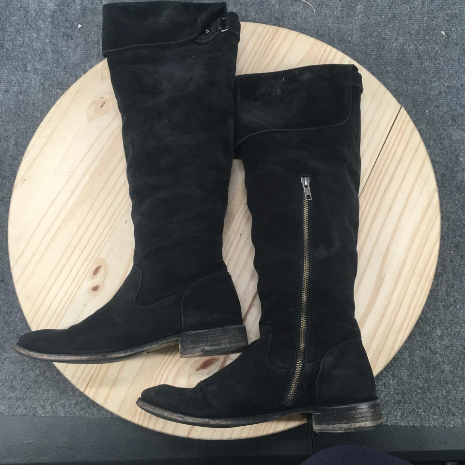 Botas Frye Femininas 9 B Shirley Andando Sobre o Joelho Preto Meio Zíper Biqueira Amêndoa - Imagem 2 de 4