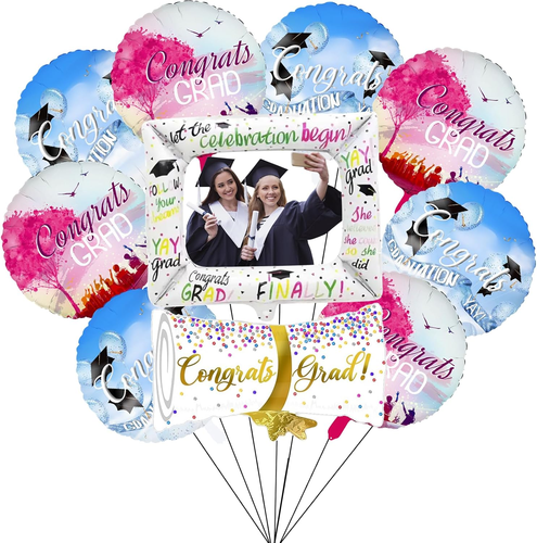 10 Pcs Class of 2025 Graduation Party Decorations Balloons Set - 18 Inch Congrat