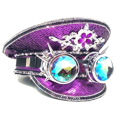 Steampunk RAVE Captain Style Luxury Women Girl Rhinestone Sequin Top Hat - Picture 2 of 22