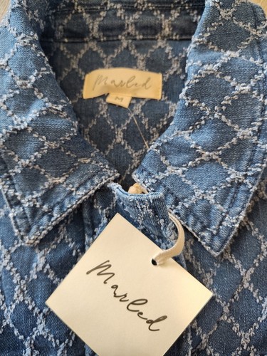 Marled Cropped Jacket Woman's Size Medium Textured Blue Denim Zip Button Coat - Picture 11 of 11