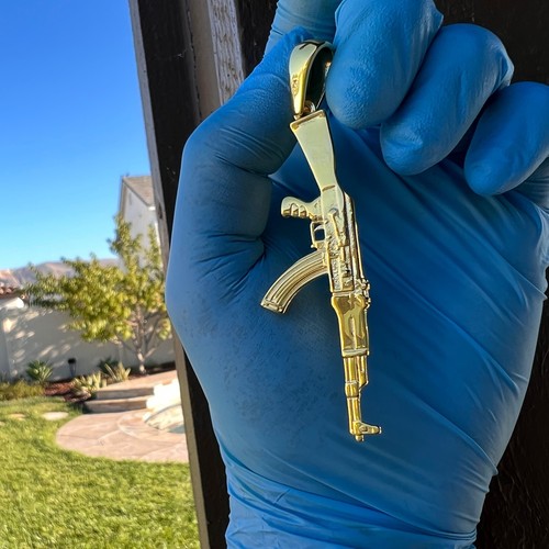14k Gold Plated or Solid 925 Sterling Silver Oxidized AK47 Big Gun Pendant 3.5" - Picture 4 of 20