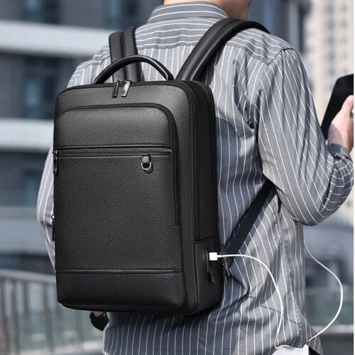 Hombres Cuero PU Cartera Carga USB Maletín Oficina Viaje Laptop Negocios Nuevo - Imagen 13 de 13