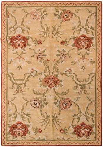 Tapis géométrique vintage tapisserie européenne pointe aiguille beige 4x6 1960 Tous - Photo 1/7