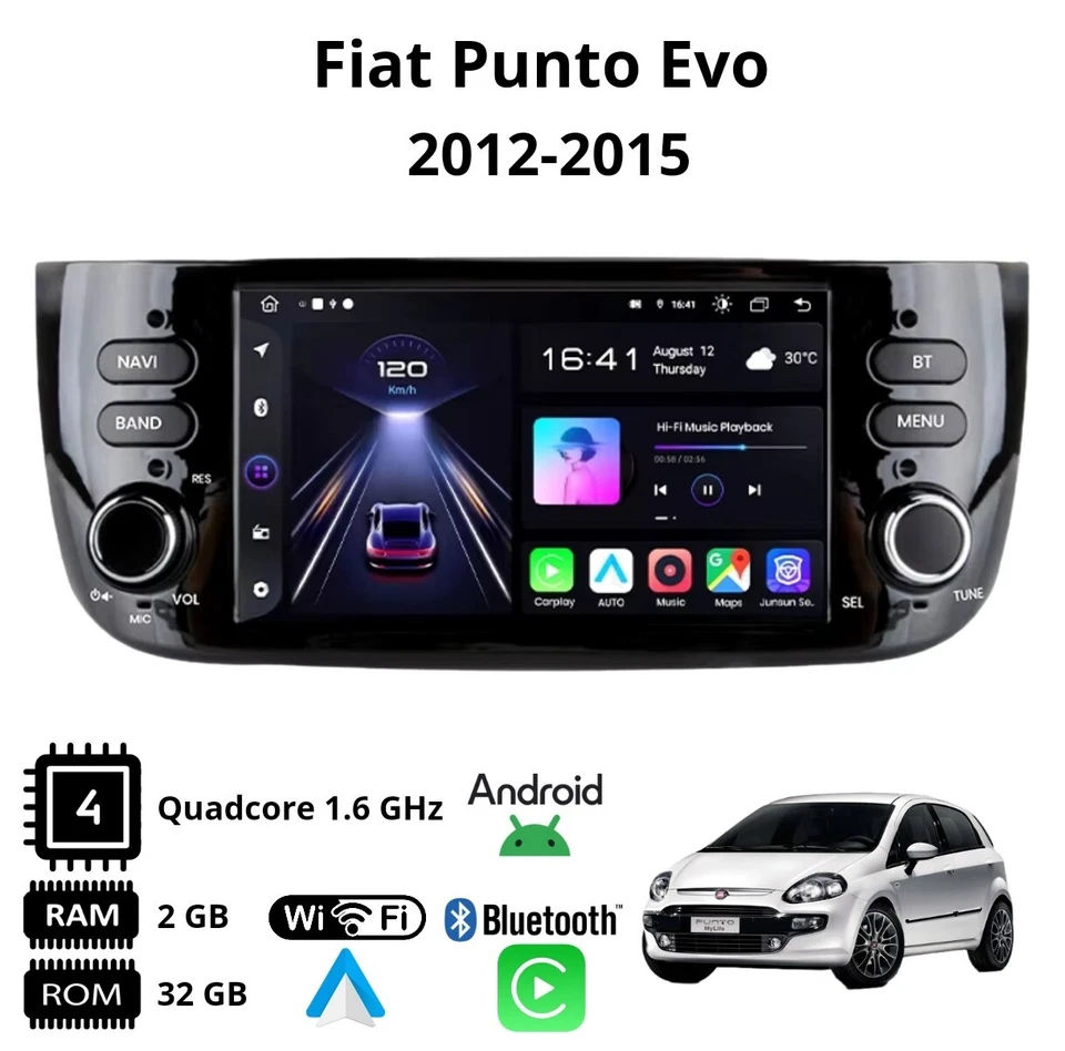Autoradio stereo Android 6.1 Pollici per Fiat Punto Evo 2012 al 2015 - Immagine 2 di 4