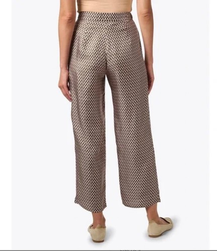 MAX MARA Leisure Wide Leg Balco Print Silk Kaki Tan Print Trousers MSRP $395 6 - Foto 4 di 12
