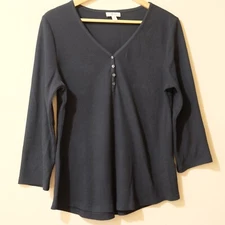 Style & Co Thermal Shirt V-Neck Black Longsleeve Women's XL #H45-51