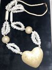 Heart Pendant Statement Necklace Vintage Oversized Mother of Pearl