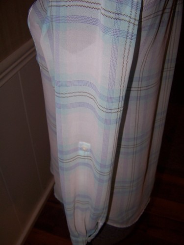 DECREE Woman's :Long Sleeve Blue/Gray Blouse Size S chiffon stripes very sexy - Picture 7 of 8
