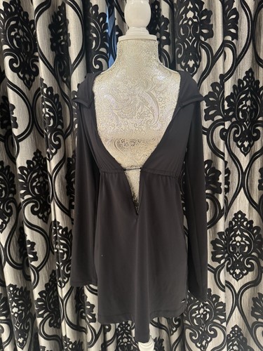 Bebe Sport Womens Long Sleeve Open back Top Sun Coverup Black Hoodie Tunic S - Picture 8 of 11