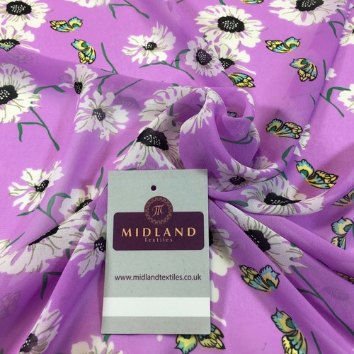 £2.99 Lavender floral Lightweight Georgette Chiffon fabric 58" M401-52 - Picture 5 of 6