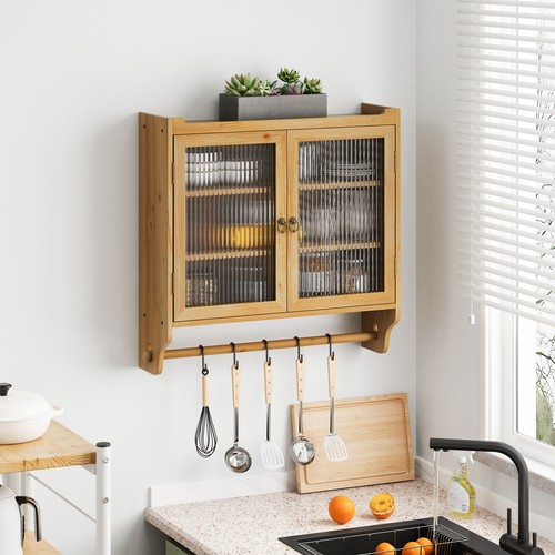 Glass Door Wall Cabinet With Three Tiers of Storage With Towel Rack - Picture 3 of 34