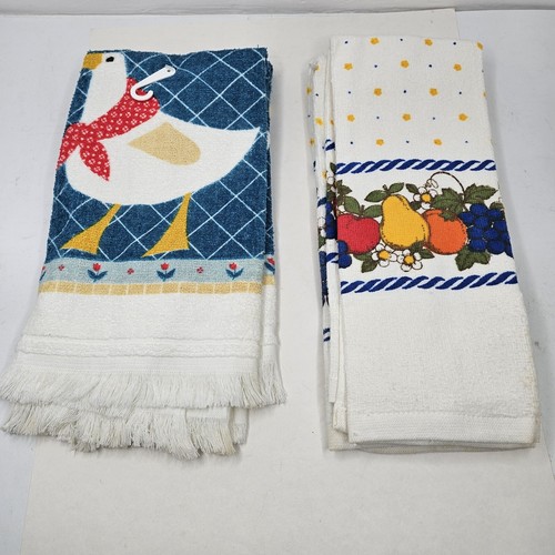 Vintage Dish Towels 2 Sets Goose & Fruit 1980s New Old Stock Mint - 第 1/13 張圖片