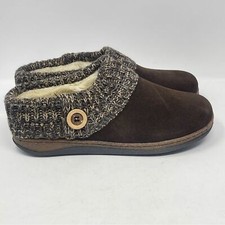 Clarks Knitted Collar Clogs Womens 10 M Brown Suede Faux Fur Lined Slip On Comfy