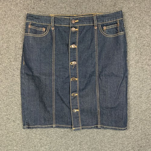 Daisy Fuentes Denim Skirt 10 Womens Straight Pencil Button Front Knee Blue 32x20