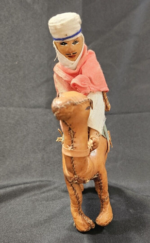 Vintage Handmade Stitched Leather Camel & Rider Nativity Wiseman 10 Inches Tall - Picture 2 of 8