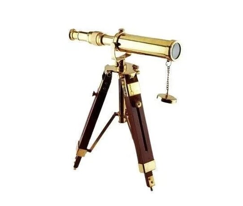 Maritime Nautical Polished Brass Telescope With Wooden Tripod Stand Desk Decor - Picture 2 of 5