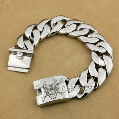 Brazalete Calavera Pirata Grabado Profundo Acero Inoxidable Motociclista Punk Cadena 5C105A - Imagen 13 de 21