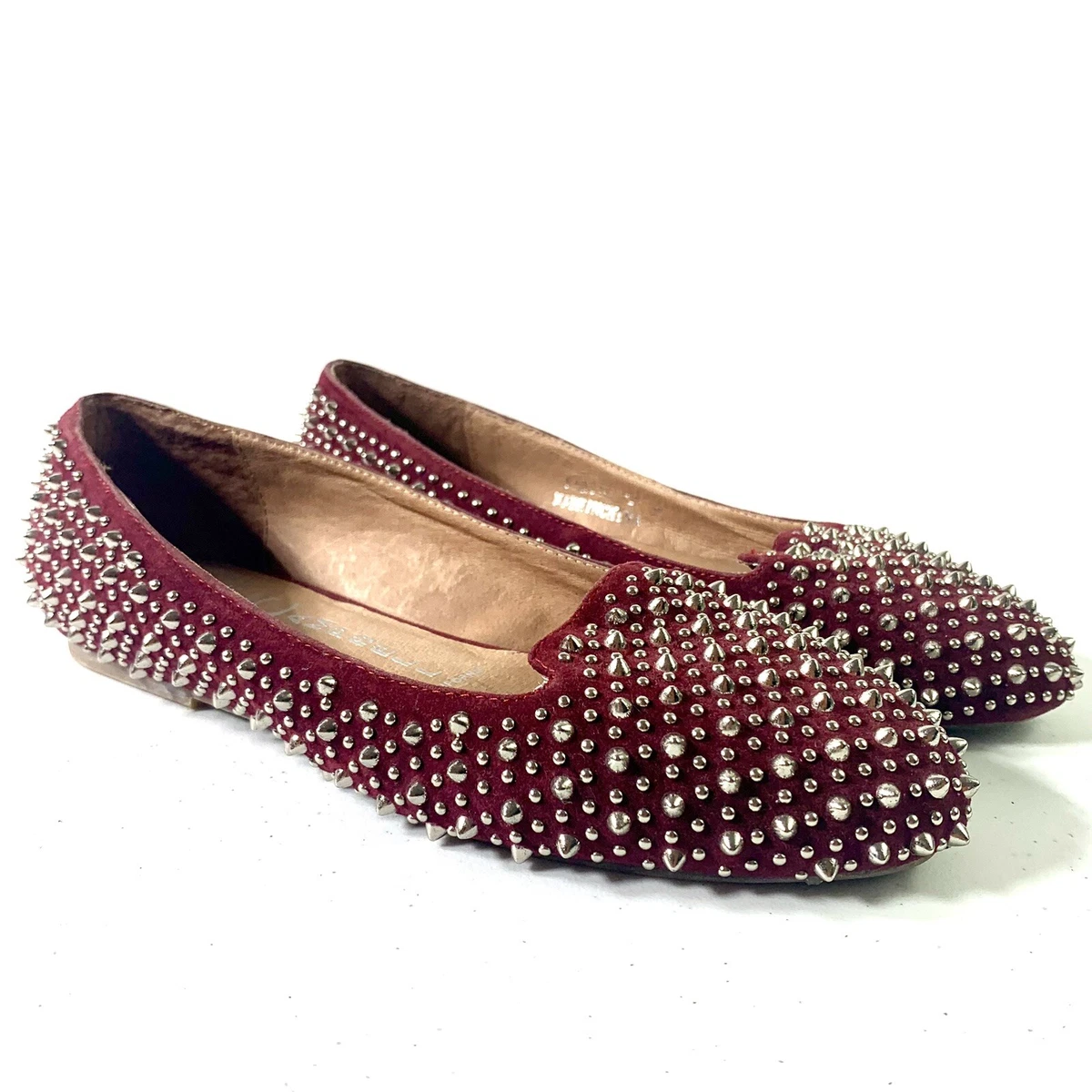 Jeffrey Campbell Flats Women s 8 Burgundy Suede Spike Studded