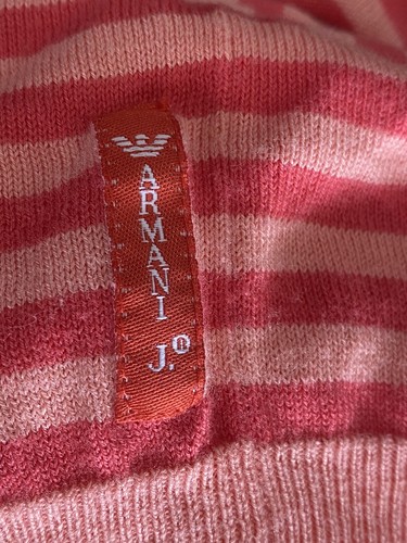 GIORGO ARMANI JEANS PEACH MELON STRIPED LOGO BUTTONS V NECK SWEATER JUMPER S 🌸 - Picture 8 of 11