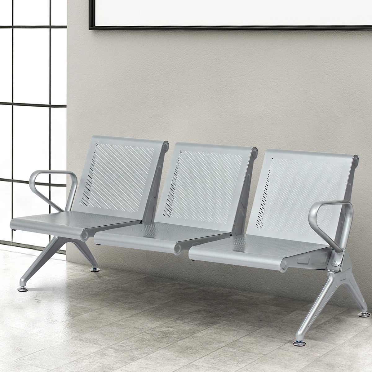 3 Seat Airport Office Reception Waiting Room Chair w Steel Frame
