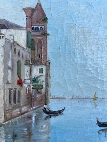 Impressionist Venice Veneto City View Gondolas Gondeliere Oil Painting Antique - Picture 6 of 14