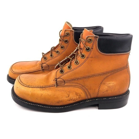 Knapp Safety Steel Toe Work Boots Mens Size 11 E Yellow Brown Leather Lace Up