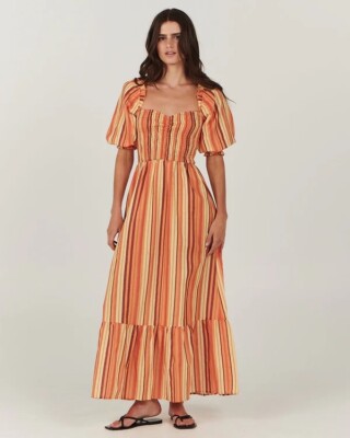 Charlie Holiday Coastal Midi Dress Linen Blend Orange Stripes Womens 8,  Large | eBay