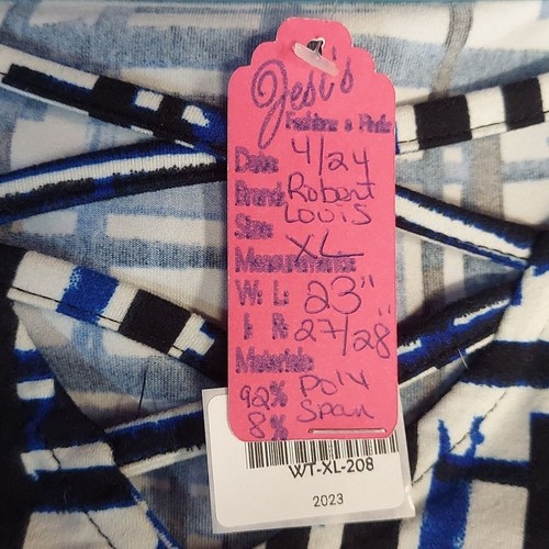 Robert Louis Black White Blue Abstract CrissCross VNeck Bell Sleeve Blouse - Picture 7 of 16