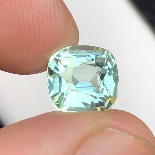3 CT Natural Cushion Cut Seafoam Color Tourmaline Gemstone Origin Afghanistan - Picture 2 of 13